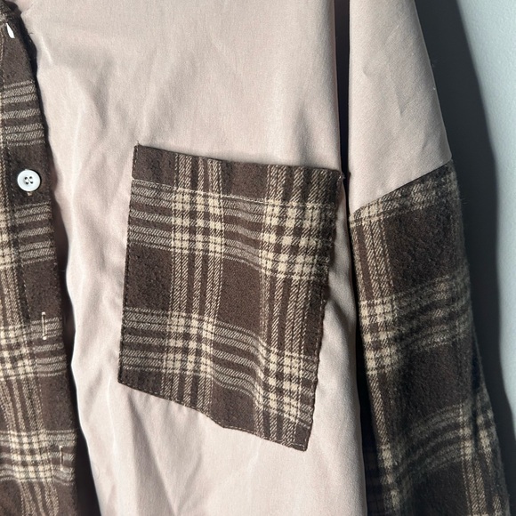 SHEIN Shirt Women’s 1X Brown Long Sleeve Button Down Patch Work - Picture 5 of 7